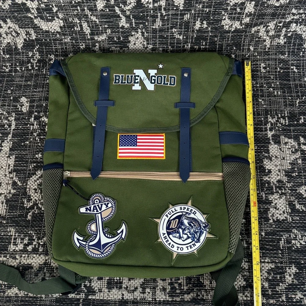 US‎ Navy Blue & Gold Backpack OD Green Military Rucksack Beat Army Style Retro